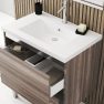 Meuble salle de bains 80cm Chêne Brun à tiroirs, Vasque Résine Blanche, Miroir et Led - NATURA MOOD