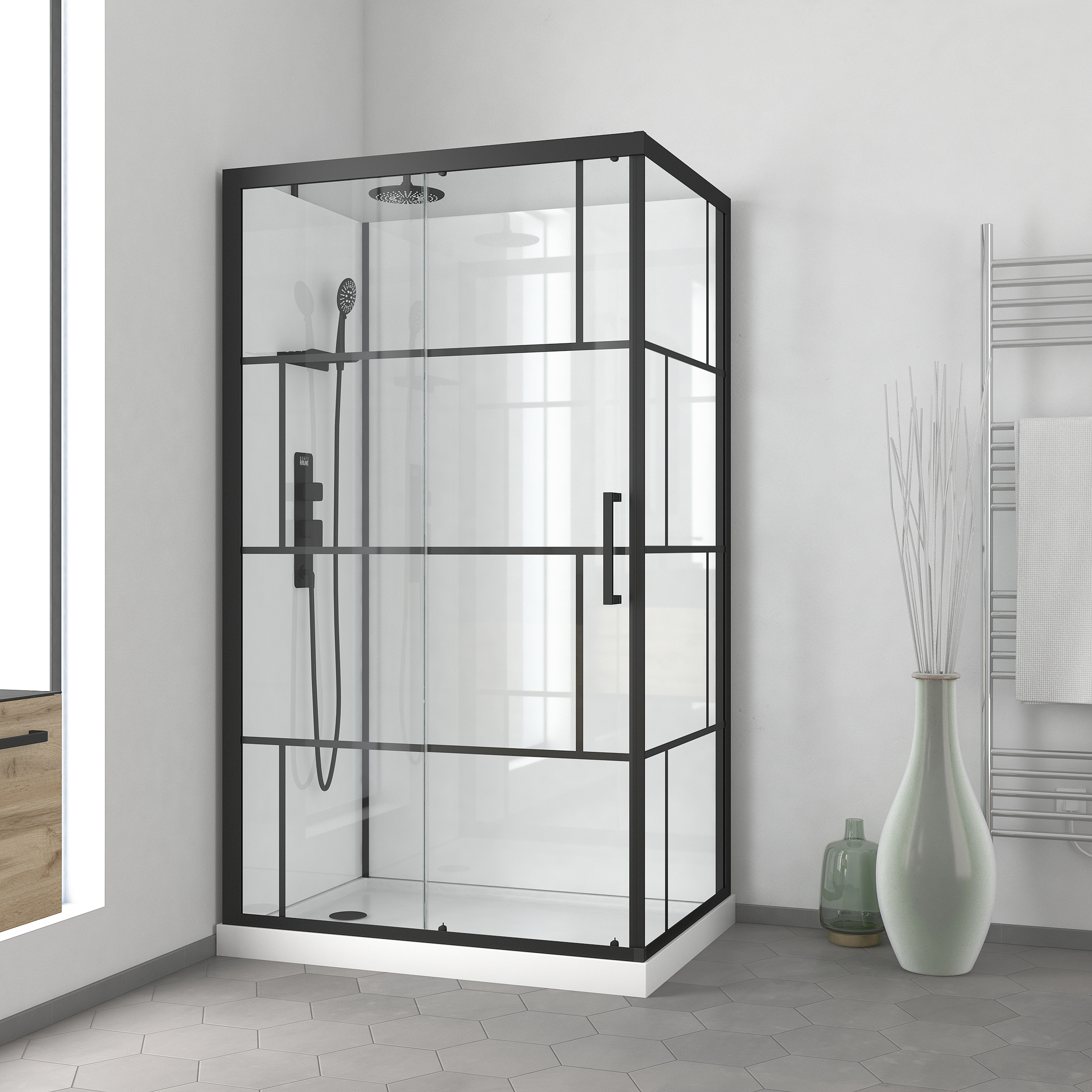 Les produits   Douche, baignoire - Cabine de douche carrée  80x80x213 cm blanc et noir
