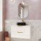 Meuble Salle de Bains 80cm Laqué Blanc et Or Doré 2 Tiroirs - Vasque Noire - Miroir & Applique Led