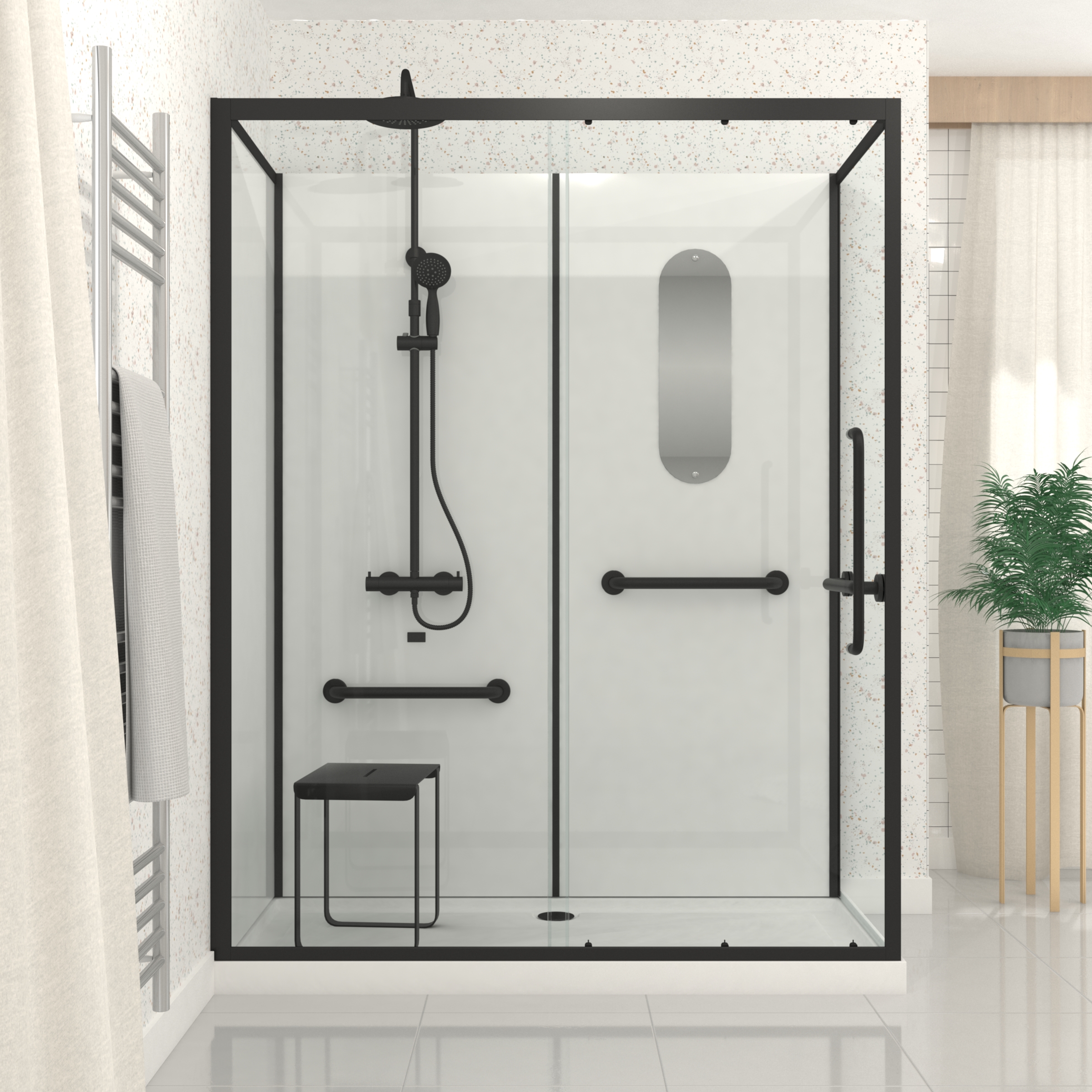 Cabine de douche Sécurisée et Accessible à Tous 160x85x220cm - Mitigeur  Thermostatique - Aurlane