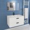 Meuble salle de bains 80 cm 2 Tiroirs Blanc avec Vasque blanche, miroir et applique Led - BOX LED