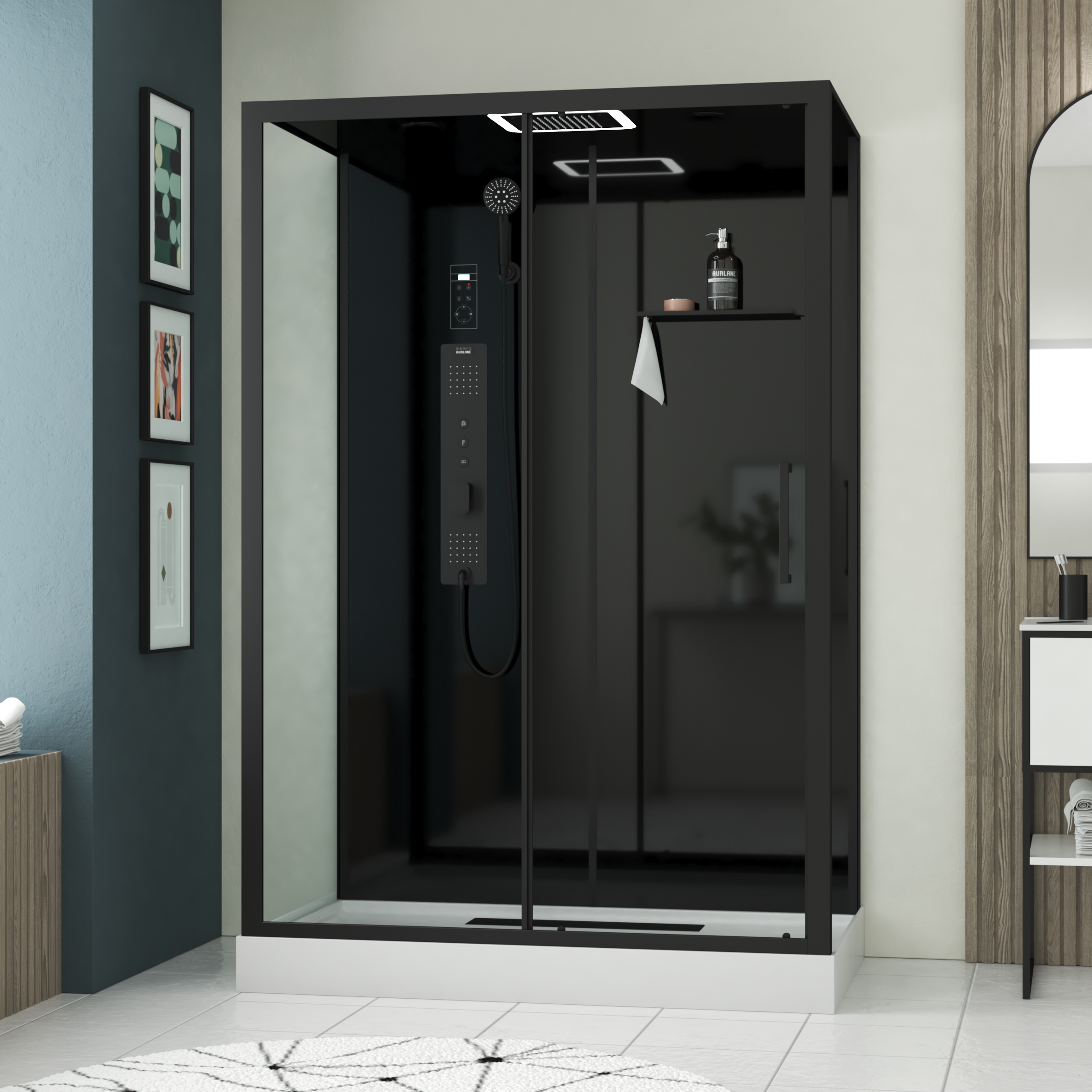Porte de douche pivotante avec paroi fixe Loft-Game 90 x 120 x 200 cm noir  ALLIBERT