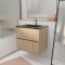 Meuble de salle de bains 60 cm 2 Tiroirs Chêne Clair + Vasque Céramique Noire - XENOS