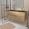Meuble de salle de bains 120 cm 4 Tiroirs Chêne Naturel + Vasque Double Céramique Noire - TIMBER