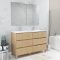 Meuble Salle de Bains 120 cm Chêne Clair 6 Tiroirs, Vasque, Miroirs 60x80 et Réglettes Led - XENOS