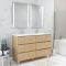 Meuble Salle de Bains 120 cm Chêne Clair 6 Tiroirs, Vasque, Miroirs 60x80 à Leds intégrées - XENOS