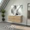 Meuble Salle de Bains 120cm 4 Tiroirs Chêne Industriel + Vasque Blanche + Miroirs avec appliques Led