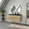 Meuble Salle de Bains 120cm 4 Tiroirs Chêne Naturel + Vasque Noire et Miroirs Ovales