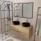Meuble Salle de Bains 120cm 4 Tiroirs Chêne Naturel, 2 Vasques Noires Ø41cm et 2 Miroirs 55x75 cm