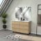 Meuble Salle de Bains 120cm 6 Tiroirs Chêne Industriel + Vasque Blanche + Miroirs avec appliques Led