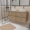 Meuble Salle de Bains 120cm 4 Tiroirs Chêne Naturel - 2 Vasques Rondes 41cm en Céramique Blanche