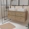 Meuble Salle de Bains 120cm 4 Tiroirs Chêne Naturel - 2 Vasques Carrées 41x41x15cm Blanches
