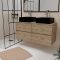Meuble Salle de Bains 120cm 4 Tiroirs Chêne Naturel - 2 Vasques Carrées 41x41x15cm Noires