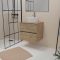 Meuble Salle de Bains 60cm 2 Tiroirs Chêne Naturel + Vasque Ronde Diamètre 41cm en Céramique Blanche