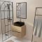 Meuble Salle de Bains 60cm 2 Tiroirs Chêne Naturel + Vasque Carrée Noire 41x41cm et Miroir 60x80cm