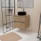 Meuble Salle de Bains 80cm 2 Tiroirs Chêne Naturel + Vasque Ronde Diamètre 41cm en Céramique Noire