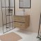 Meuble Salle de Bains 80cm 2 Tiroirs Chêne Naturel + Vasque Carrée 38x38x13cm Blanche Effet Marbre