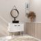 Meuble Salle de Bains 80cm Blanc et Noir sur pieds - 2 portes - Vasque Ronde et Miroir Barbier Noir