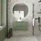 Meuble de Salle de Bains LEON 80cm Vert Olive - 2 Tiroirs en MDF Ondules - Vasque Ronde 36cm
