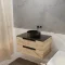 Meuble salle de bains 80 cm a Suspendre Decor Bois et Plan Noir - 2 Tiroirs - Vasque Noire 36 cm