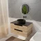 Meuble salle de bains 80cm Decor Bois et Noir, 2 Tiroirs, Vasque Noire 36cm et Miroir Led 50cm