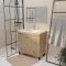 Meuble Salle de Bains 70 cm Décor Chêne Naturel à Portes - Vasque céramique blanche et miroir 70x50