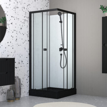 Cabine de douche intégrale 80x80x200 cm carrée - Portes coulissantes - Receveur Noir Mat