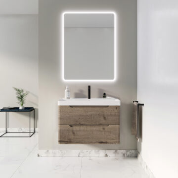 Meuble de salle de bains 80cm 2 tiroirs Chêne Foncé - Vasque céramique blanche - JOTA