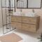 Meuble Salle de Bains 120cm 4 Tiroirs Chêne Naturel - 2 Vasques Blanches Effet Marbre 38x38x13cm