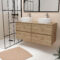 Meuble Salle de Bains 120cm 4 Tiroirs Chêne Naturel - 2 Vasques Rondes 36cm en Céramique Blanche