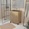 Meuble de salle de bains 60 cm 2 Portes Chêne Naturel + Vasque Céramique Noire - TIMBER