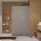 Paroi de douche 120 x 200 HINATA - style Japandi géométrique - Cadre effet Bois - Verre 6mm