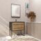 Pack Meuble Salle de Bain 80 cm Noir Mat & Bois 2 Tiroirs - Vasque Noire Effet Pierre - Miroir Led
