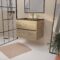 Meuble de salle de bains suspendu 70 cm TIMBER - Décor Chêne Naturel 2 tiroirs avec Vasque noire
