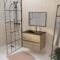 Meuble de salle de bains suspendu 70 cm TIMBER Décor Chêne 2 tiroirs Vasque noire et miroir 70x50