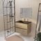 Meuble de salle de bains suspendu 70 TIMBER Décor Chêne 2 tiroirs Vasque noire et miroir LED 70x50