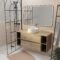 Meuble de salle de bains 120 TIMBER Décor Chêne 2 tiroirs - Vasque blanche à poser Miroir LED 100x70