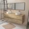 Meuble Salle de Bains 160 TIMBER Décor Chêne 4 Tiroirs Plan Vasques à Poser Blanches 2 Miroirs 75x55