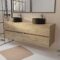 Meuble de salle de bains 160 TIMBER Décor Chêne - 4 Tiroirs - 2 Vasques Rondes Noires