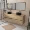 Meuble Salle de Bains 160 TIMBER Décor Chêne 4 Tiroirs Vasques à Poser Noires 2 Miroirs 75x55