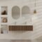 Meuble Salle de Bains YUKI 120 2 Tiroirs Décor Chêne et Noir - Vasque Blanche - Miroirs Ovales 50x80