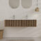 Meuble Salle de Bains 120cm 2 Tiroirs Décor Chêne et Noir Cranté - Vasque Blanche Mate - YUKI