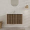 Meuble Salle de Bains 60cm 2 Tiroirs Décor Chêne et Noir Cranté - Vasque Blanche Mate - YUKI
