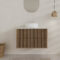 Meuble Salle de Bains YUKI 80 2 Tiroirs Décor Chêne et Noir Cranté - Plan et Vasque Blanche Mate
