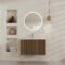 Meuble Salle de Bains YUKI 80 - 2 Tiroirs Décor Chêne et Noir - Vasque Blanche - Miroir LED Ø70