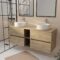 Meuble de Salle de Bains 140 TIMBER Décor Chêne 4 tiroirs et module - Vasques Blanches Ø36cm