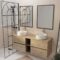 Meuble Salle de Bains 140 TIMBER Décor Chêne 4 Tiroirs et Module 2 Vasques Blanches 2 Miroirs 60x80