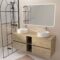 Meuble Salle de Bains 140 TIMBER Décor Chêne 4 Tiroirs et Module Vasques Blanches Miroir LED 120x70