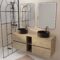 Meuble Salle de Bains 140 TIMBER Décor Chêne 4 Tiroirs et Module Vasques Noires Miroirs LED 60x80