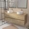 Meuble de salle de bains 140 TIMBER Décor Chêne - 4 Tiroirs - 2 Vasques Rondes Blanches Ø36cm